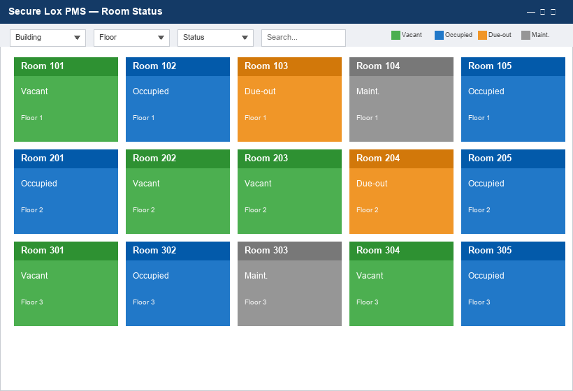 Secure Lox PMS live room status grid